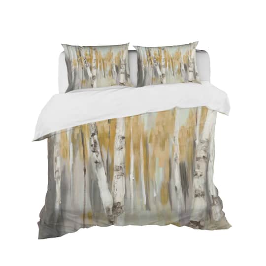 Designart 'Silver and Yellow Birch Forest' Cottage Bedding Set